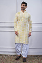 Light Yellow Lucknowi Embroidered Kurta Pajama